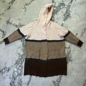 Torrid Sweater Womens Size 3X‎ Brown Multicolor Block Yarn Coatigan Hooded